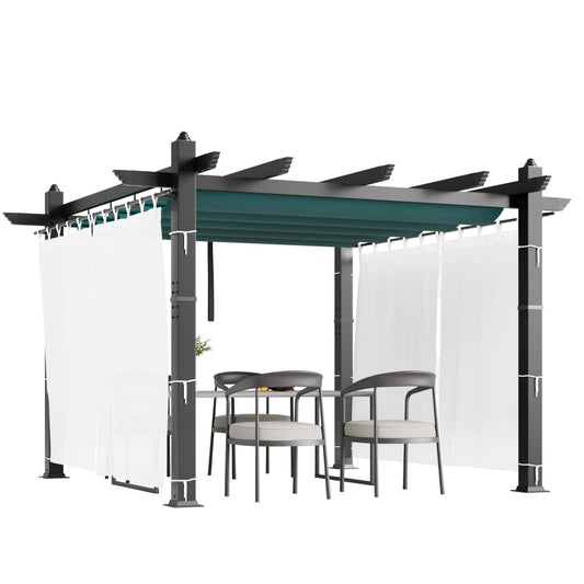 Garvee 10x10 Ft Retractable Outdoor Pergola with Canopy and Side Mesh, Upgraded Gray Aluminum Pergola, Modern Pavilion for Backyard, Patio, Porch, Grape Trellis, Blue+White
