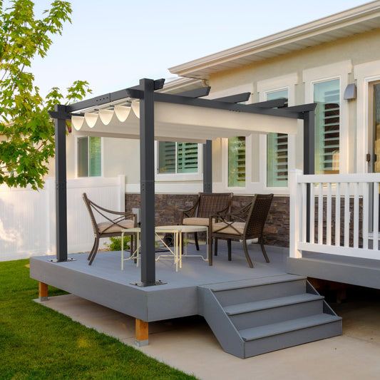 Garvee 10x10 Ft Outdoor Aluminum Pergola with Upgraded Retractable Canopy, Outdoor Shelter Suitable for Gardens, Backyard, Lawn, Deck - Khaki.