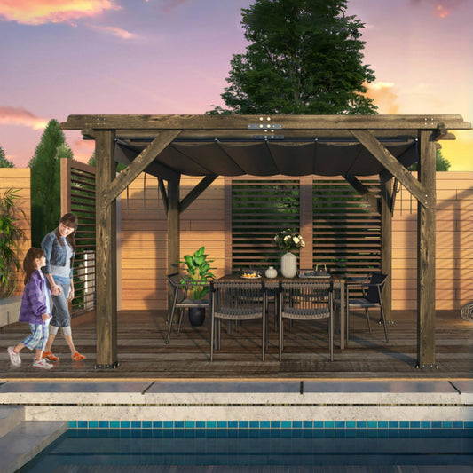 Garvee 10'x12' Wood Pergola with Retractable Canopy - Outdoor Garden & Deck Structure, Solid Build (Charcoal Grey)