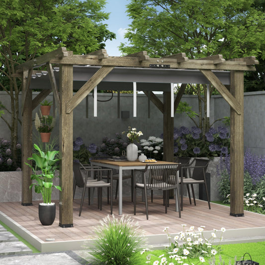 Garvee 10'x10' Wood Pergola with Retractable Canopy - Outdoor Garden & Deck Structure, Solid Build (Charcoal Grey)
