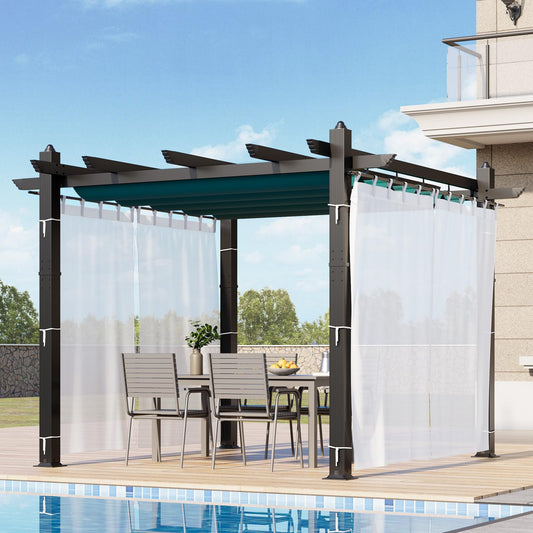 Garvee 10x10 Ft Retractable Outdoor Pergola with Canopy and Side Mesh, Upgraded Gray Aluminum Pergola, Modern Pavilion for Backyard, Patio, Porch, Grape Trellis, Blue+White