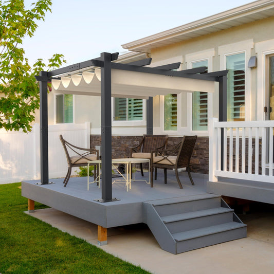 Garvee 10x10 Ft Outdoor Aluminum Pergola with Upgraded Retractable Canopy, Outdoor Shelter Suitable for Gardens, Backyard, Lawn, Deck - Khaki.
