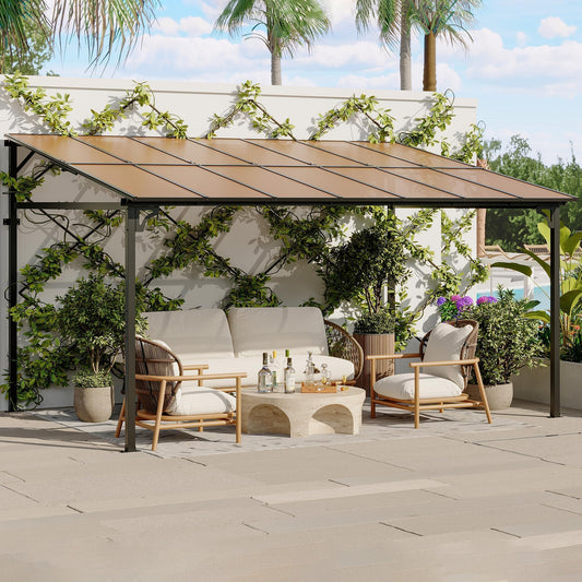 Garvee 10'x20' Wall Mounted Gazebo Lean-to Pergola with Full Metal Roof & Aluminum Frame, Drainage System, Weatherproof Design for Patio Deck Backyard