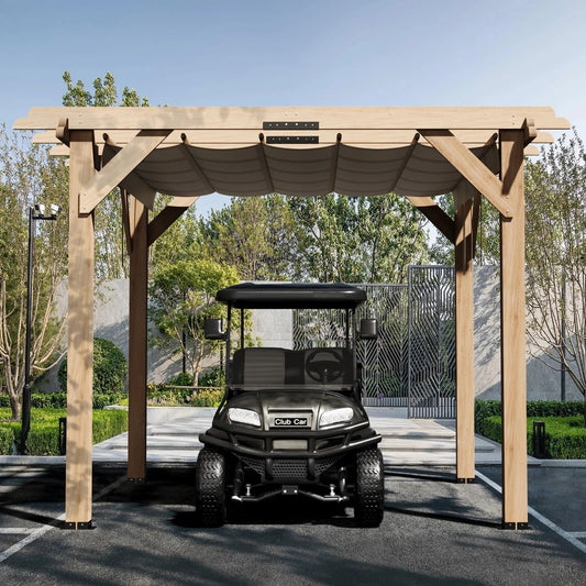 Garvee 10x12 FT Cedar Wood Pergola with Retractable Oxford Fabric Roof, Waterproof, Durable Outdoor Patio Gazebo for Backyard Relaxation